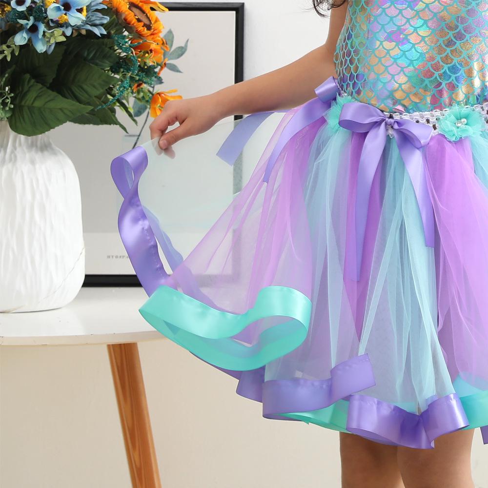 Abito Coda di Sirena Europeo & Americano con Copricapo - Tuta Elegante in Rete per Bambina con Fodera Interna