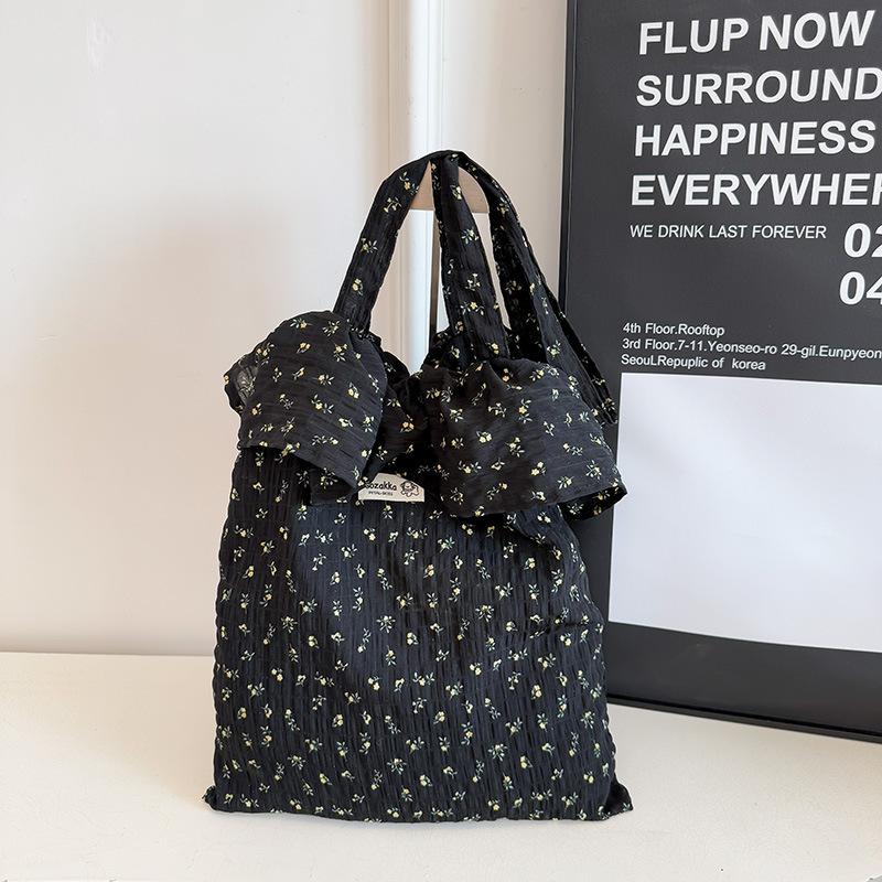 Fresh and Sweet Floral Lotus Leaf Edge Shoulder Bag Large Capacity Student Class Bag Fashionable Versatile Tote Bag Women