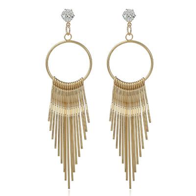 Exaggerated Dropp Fringe Retro Geometric Metal Tassel Long Earrings With Rhinestones