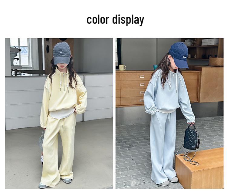 Girls' Autumn 2025 Korean Style Two-Piece Sweatshirt & Pants Set