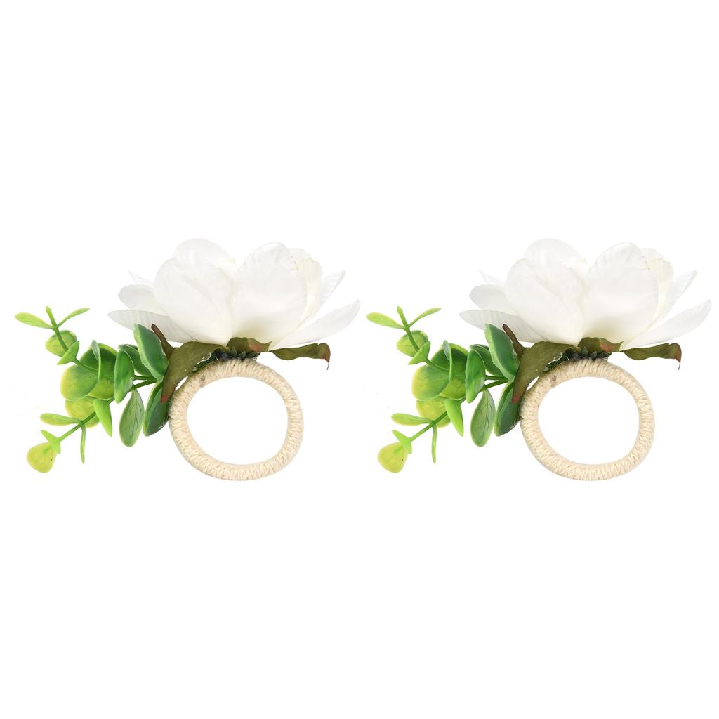 2Pcs Hemp Rope Napkin Buckle Simulation Flower Napkin Ring for Hotel Western Restaurant6622 White