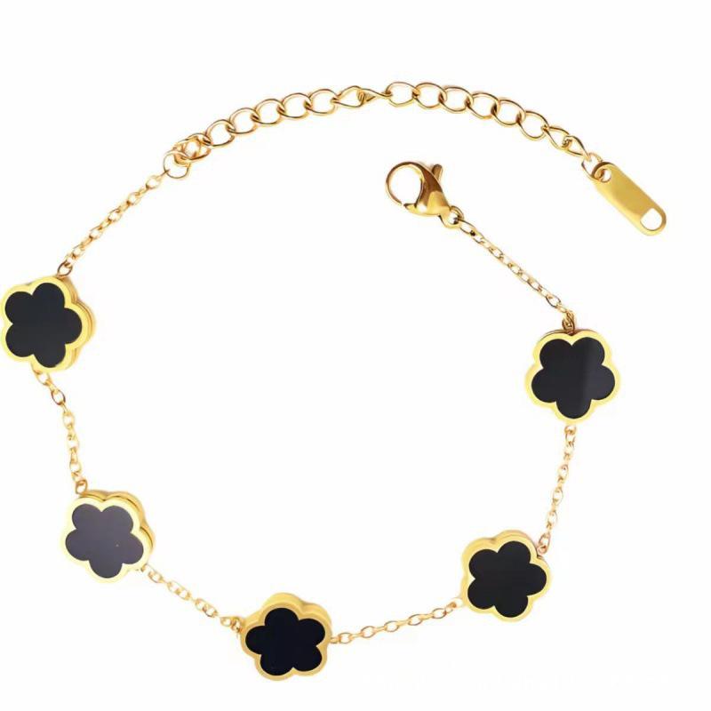 Stainless Steel Five-Petal Flower Jewelry Set with Mother-of-Pearl: Bracelet, Necklace  Double-Sided Earrings 18K