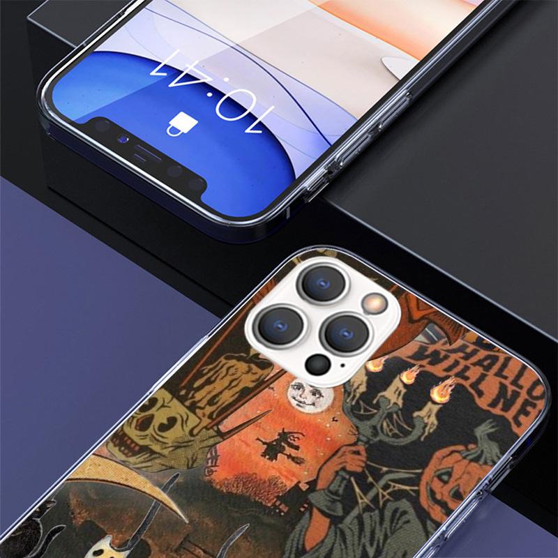 Halloween Fall Art Witch Cat Phone Case For iPhone 17 Air 16 Pro Max 16E 15 + 14 Plus 11 12 13 Mini 7 8 SE Gift Print Cover Fund