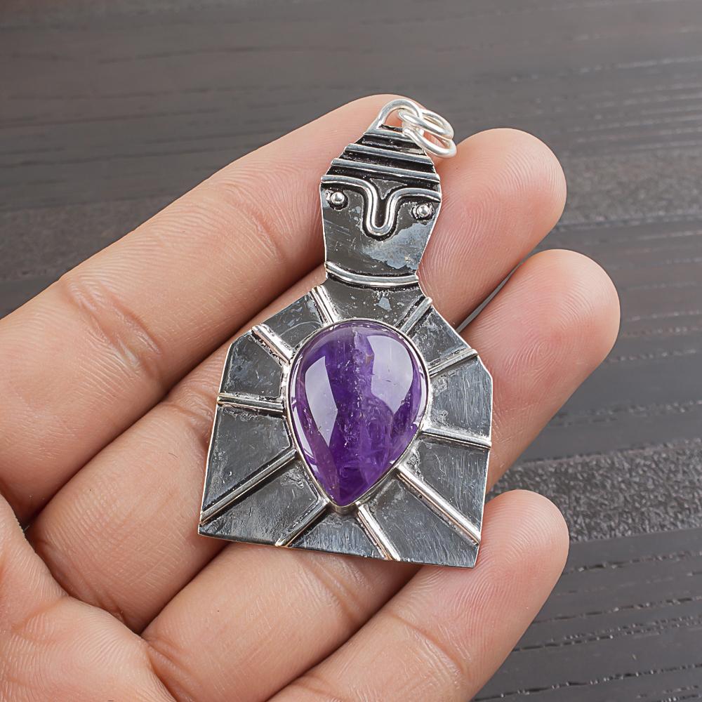 Natural Chevron Amethyst Gemstone 925 Sterling Silver Jewelry Pendant 2.2 AJP-1942