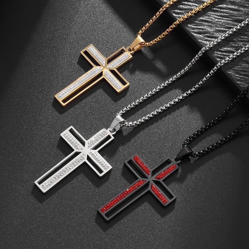 Cross Necklace Gold Stainless Steel Street Hip Hop Diamond Fashion Pendant Chain