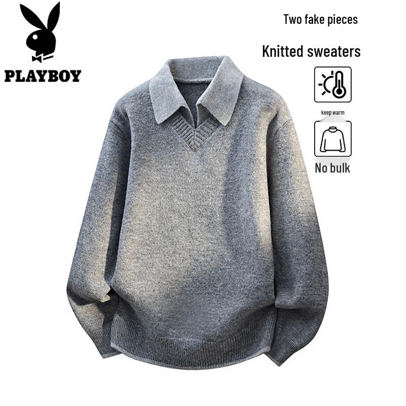 PLAYBOY Men s Faux Two-Piece Polo Collar Sweater 3XL