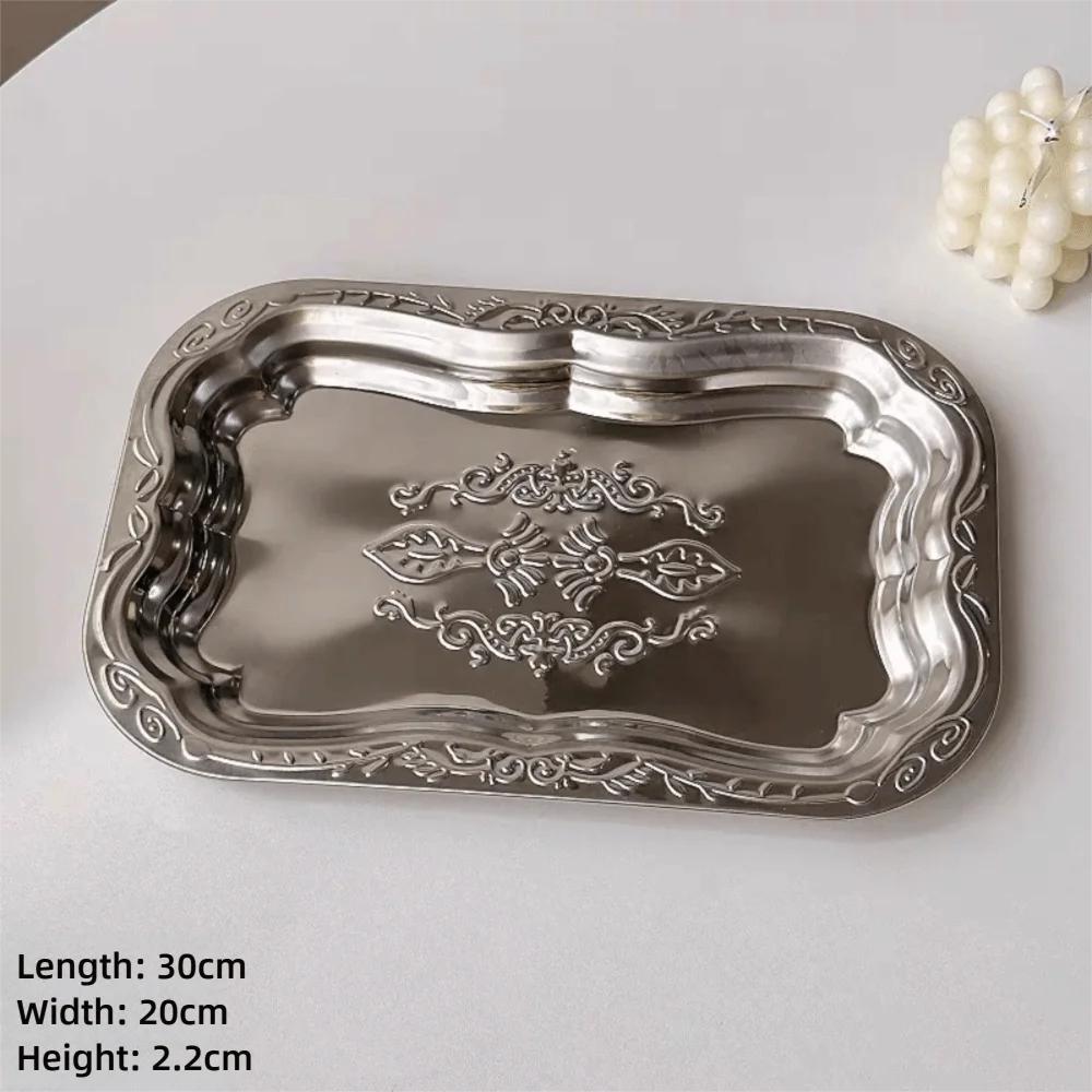 New Stainless Steel Floral Dining Tray Rectangular French Vintage Refreshment Pallet Cake Plate Restaurant Commercial Storage