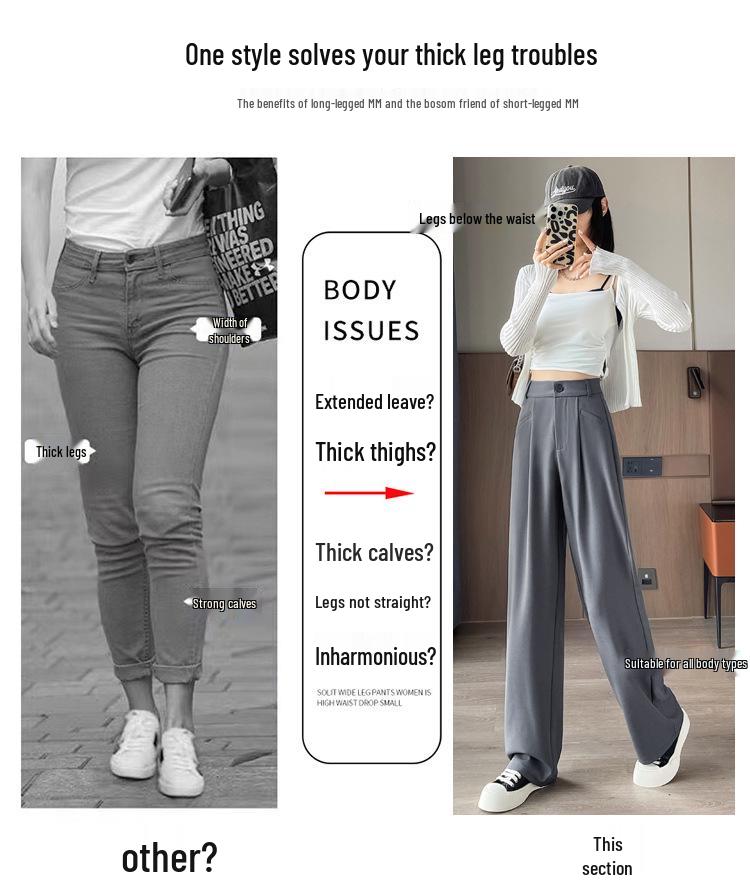 2026 Autumn Women's Wide-Leg High-Waisted Drape Slimming Straight-Leg Pants