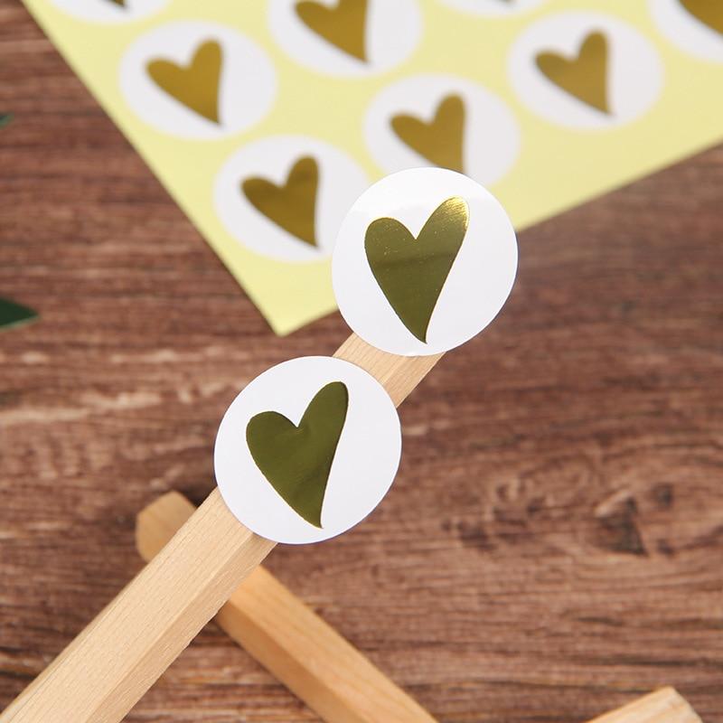 160 pz/10 fogli Adesivo Adesivo Rotondo a Forma di Cuore Dorato Etichetta Sigillante Carina per Biglietti d'Auguri Buste Regali Decorazione Cancelleria