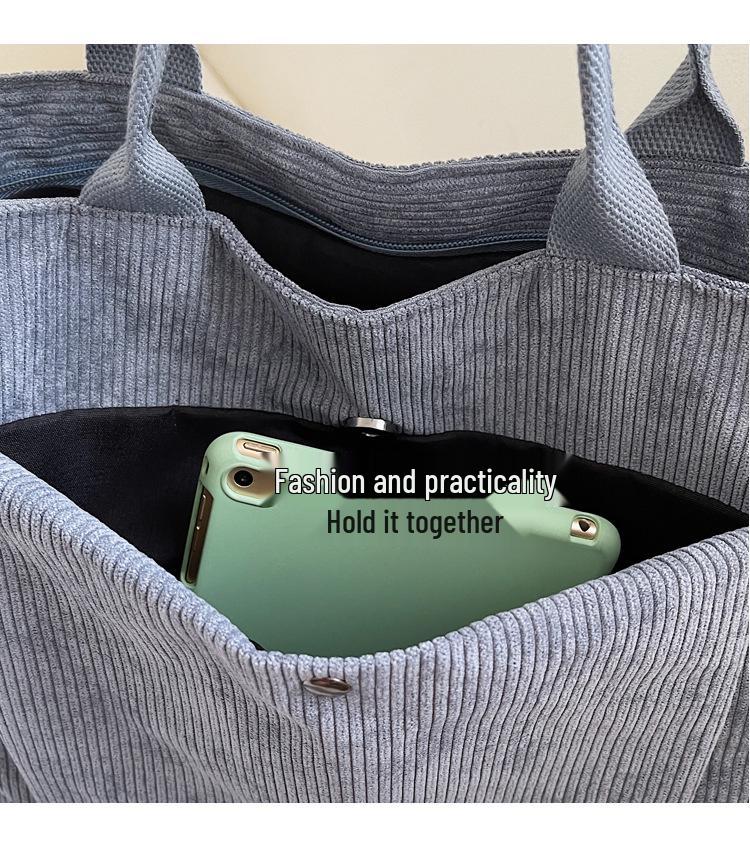 Borsa Tote in Velluto a Coste di Grande Capacità in Stile Giapponese 2025 - Borsa a Mano Versatile per Studenti, Uso Monospalla e a Tracolla