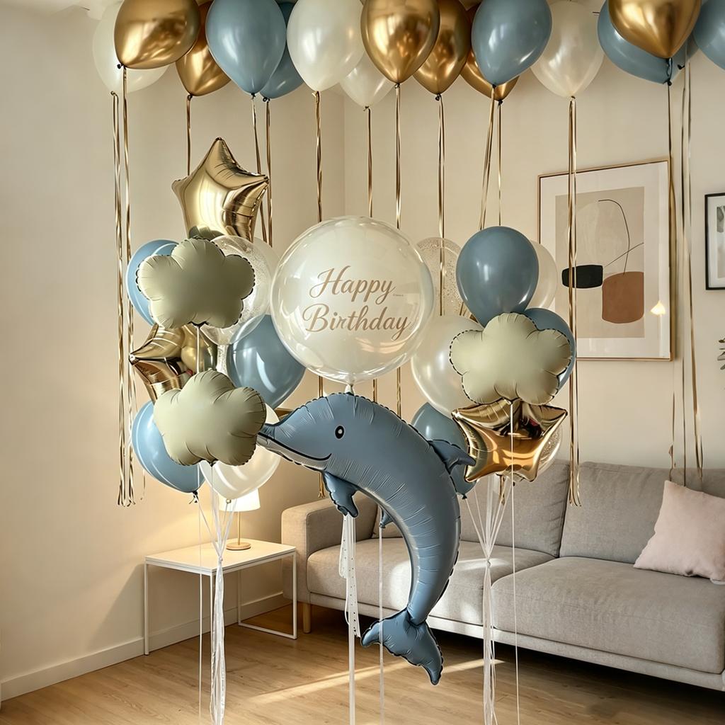 Delfin-Ballon-Set Delfin-Aluminiumfolien-Ballon Wolkenförmiger Ballon für Babyparty, Geburtstagsfeier-Dekoration, Foto-Requisiten