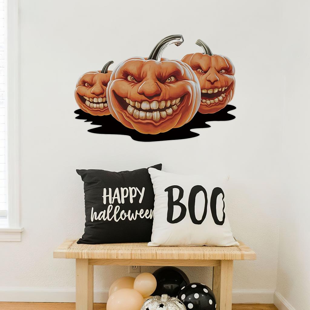 Quirky Smiley Pumpkin Holiday Wall Decoration Chic Peel and Stick Halloween Spooky Sticker Self Adhesive Waterproof Canvas Decor