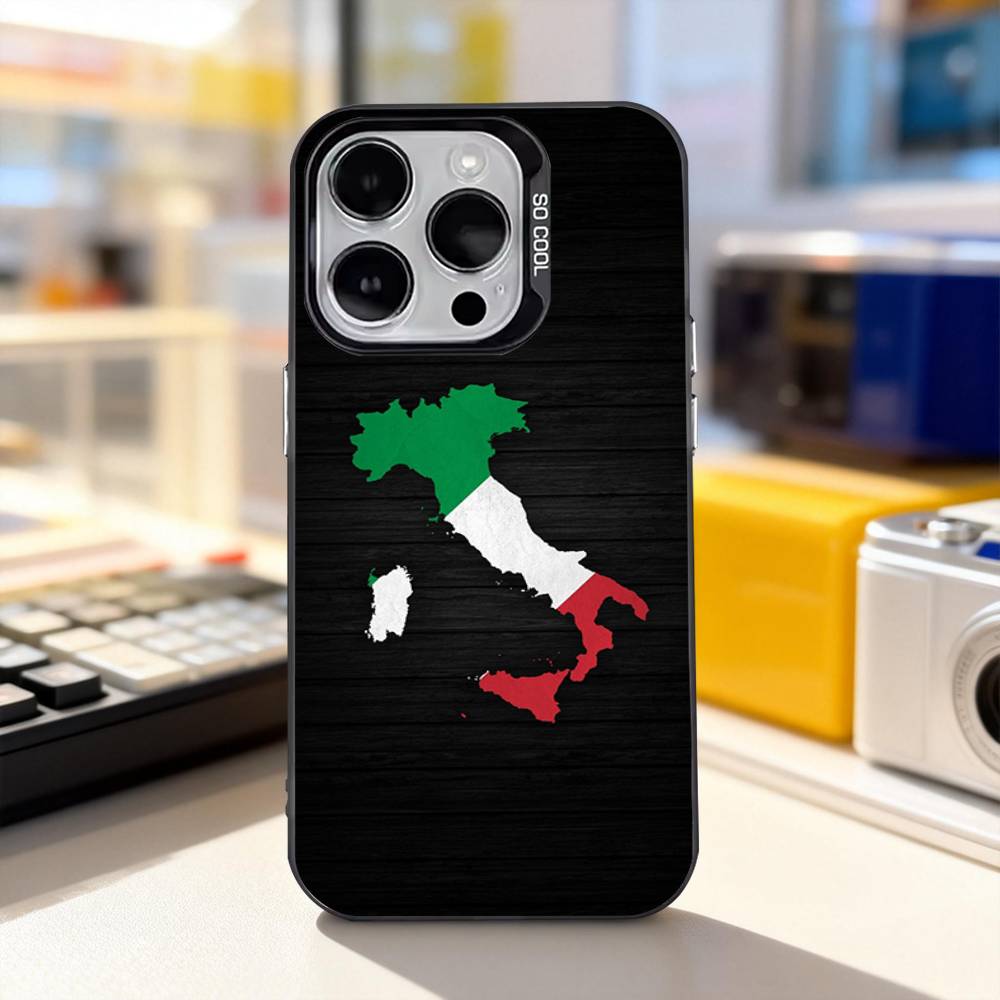Italy Flag Map Phone Case For iPhone 17,16,15,14,13,12,11,Pro,XS,Max,Plus,Mini,SE4,E Black Matte Shockproof Cover