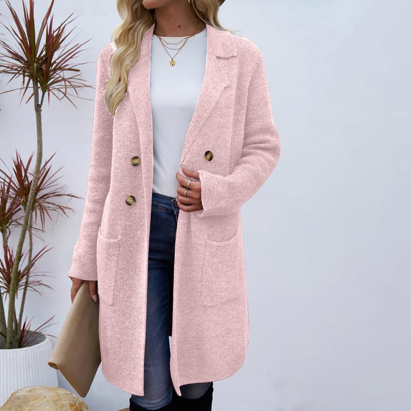 

Женское модное универсальное шерстяное пальто средней длины S розовый
