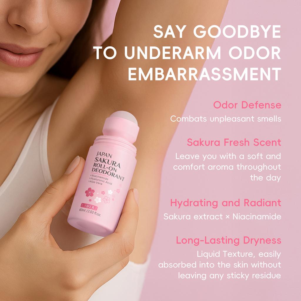Cherry Blossom Roll On Deodorant 60ml Travel Size Antiperspirant 24h Odor Control Sweat Protection Long Lasting Fresh Scent Port