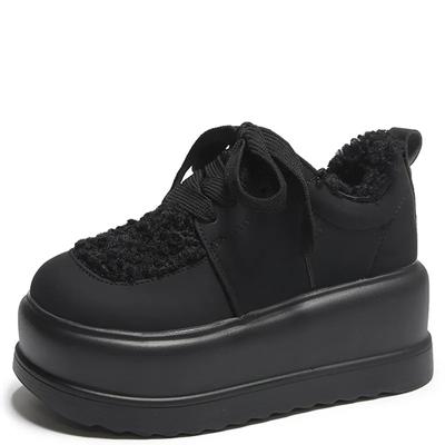 Fashion Snow Shoes Thick-soled Height-increasing Platform Shoe for Women Autumn and Winter New Style Plus Velvet Warm Boken Cotton Shoes