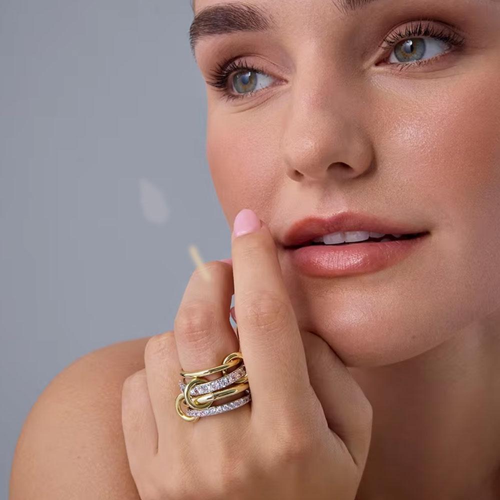5A Cubic Zirconia Interlocked Stackable Rings for Women 18K GoldPlated Statement Stack Set Ring Stainless Steel Stacking Jewelry