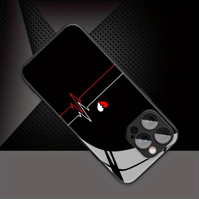 Red and white heartbeat printed glass phone case suitable for iPhone 17 16 15 14 13 12 11 Pro Max Plus shockproof back cover