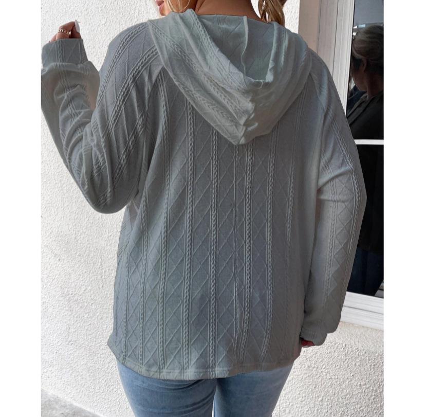 2025 Autumn/Winter Women's Plus Size Jacquard Loose Hooded Sweatshirt