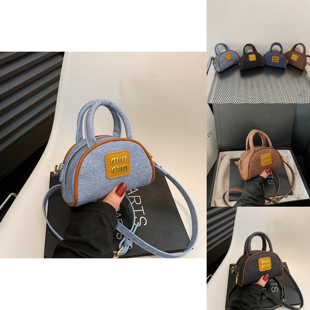 Modern Youth Girl Pu Denim Crossbody Bag With Lipstick Decor For Daily Use