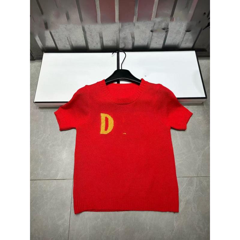 D Brand European Style Early Spring Red Letter Jacquard Knit Top - Loose, Versatile, Age-Reducing, Short Sleeve