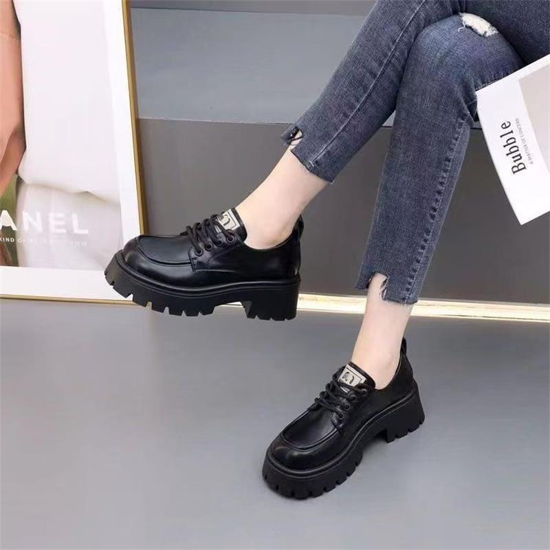 Thick-soled soft leather British style new lace-up small leather shoes retro thick-heeled single shoes