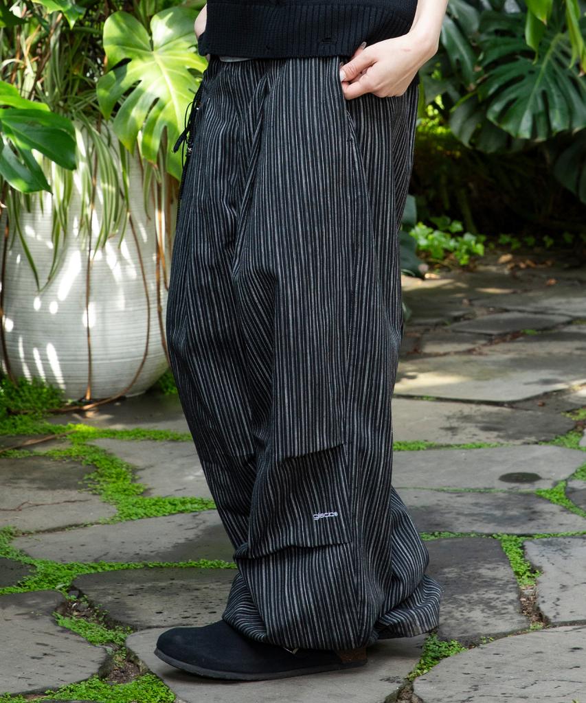 GLACK Gp139 Striped Linen Easy Pants (Black)