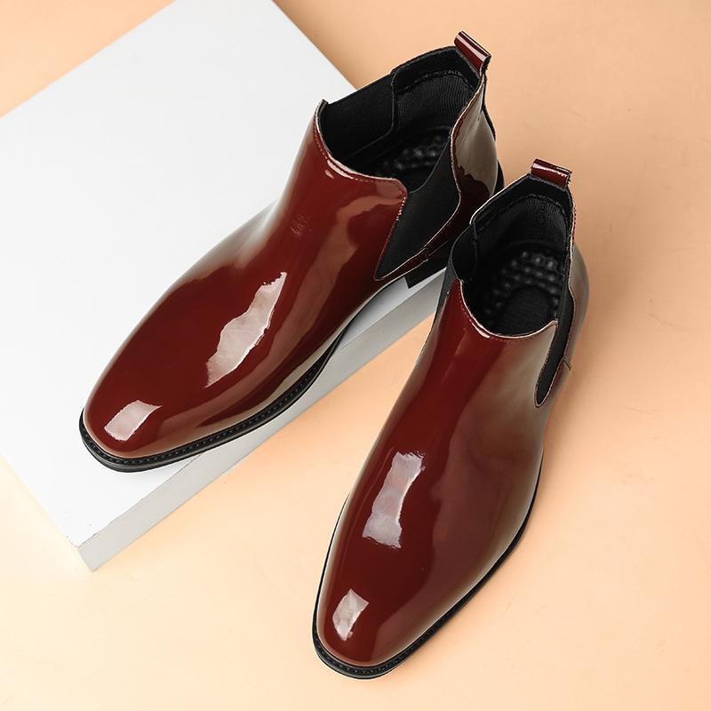 Fashion Luxury Brand Men's Chelsea Boots Shiny Leather Boots Men's High-end Business Formal Boots Winter Red Ankle Boots Free Delivery