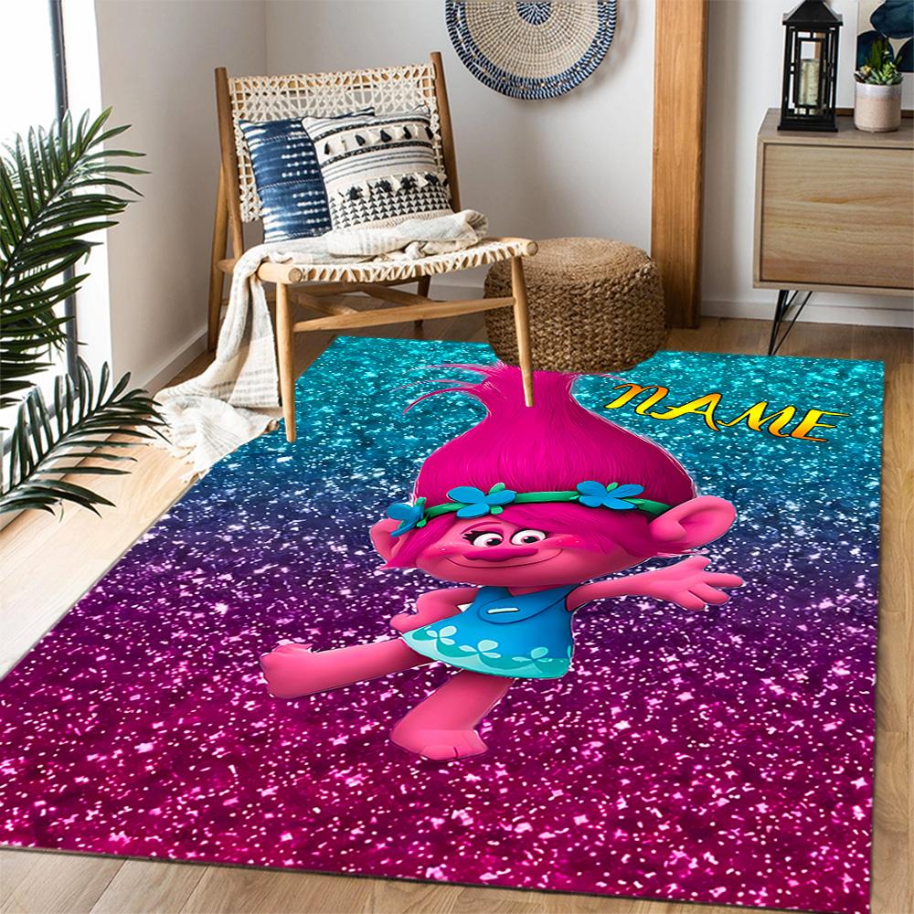 Trolls World Tour Celebration Customize Your Name Carpet Perfect for Study Room Outdoor Dining Room Playrooms Anti-slip Rug Office Home Decor