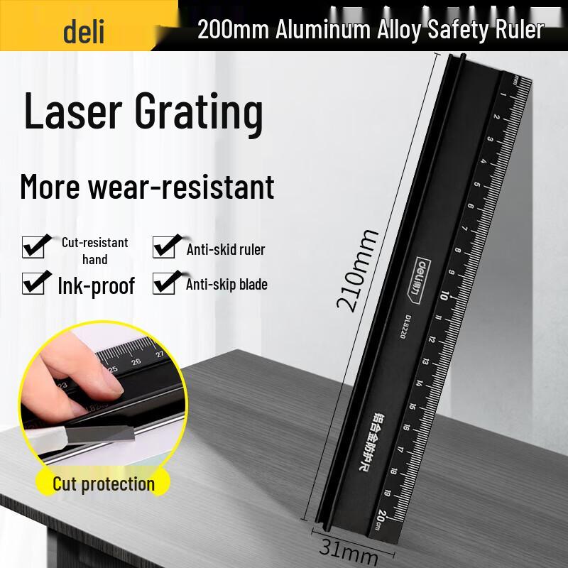 Deli Aluminum Alloy Anti-Cut Ruler