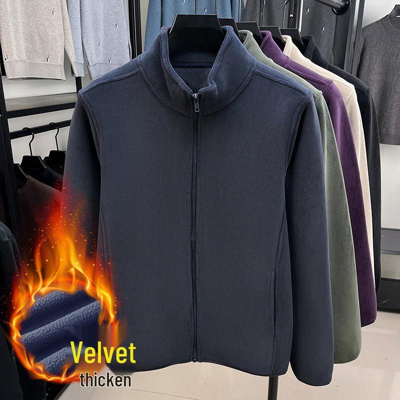 

Men s Thick Plush Velvet Stand Collar Zipper Cardigan Jacket 3XL сірий колір