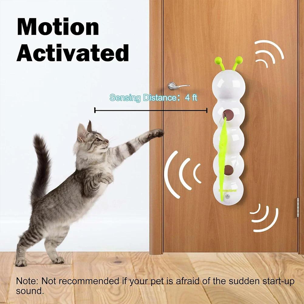 Caterpillar Interactive Cat Toy Motion Activated Teasing Cat Toy Rechargeable Automatic Cat Toy with Tail for Bored Indoor Cats