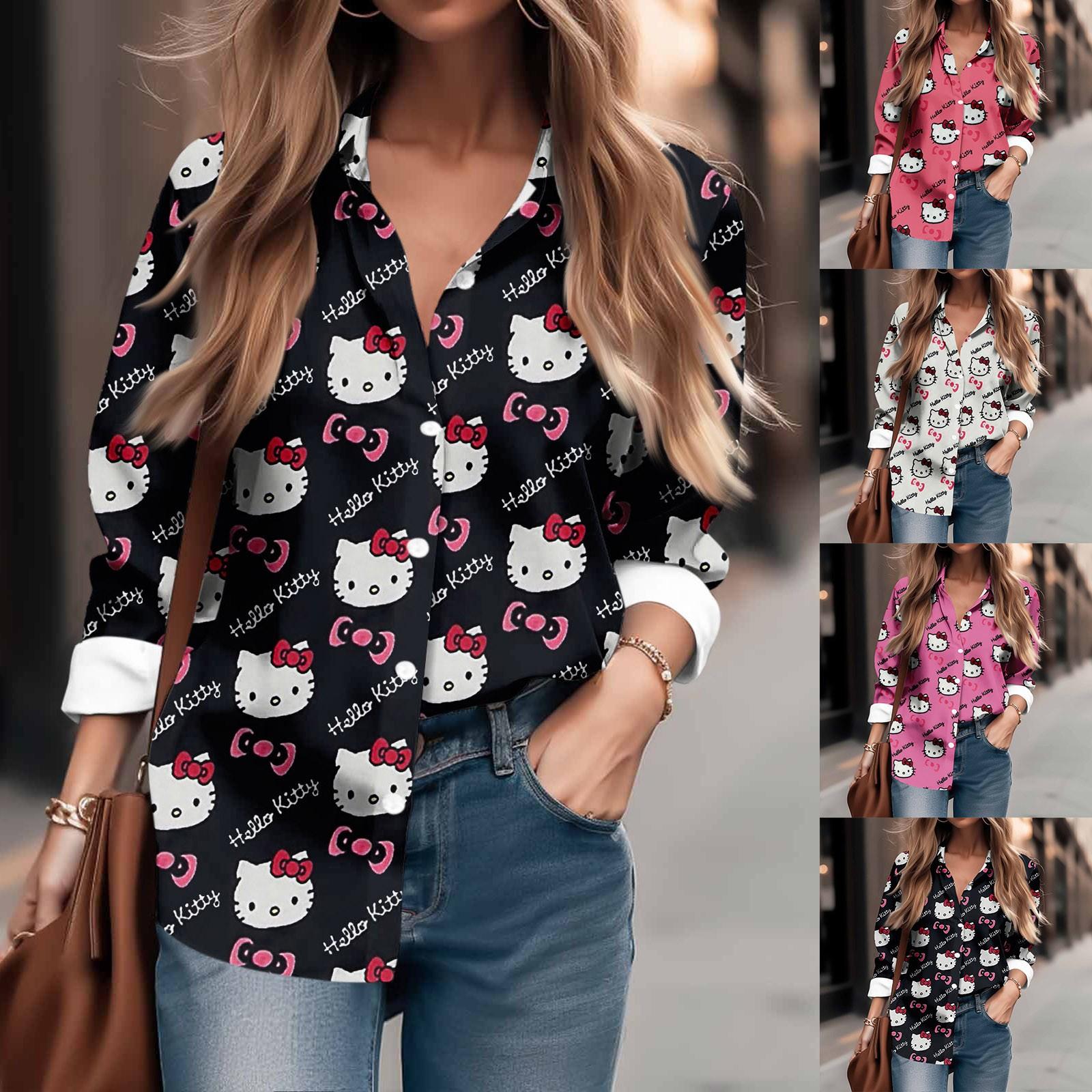 

Женская рубашка-блузка с принтом и пуговицами, длинный рукав, повседневный базовый рубашечный воротник, обычный топ