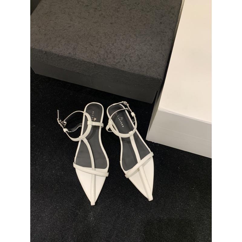 

2025 spring and autumn new pointed one-word buckle with flat beach sandals women s cross thin belt open-toed women s shoes 39