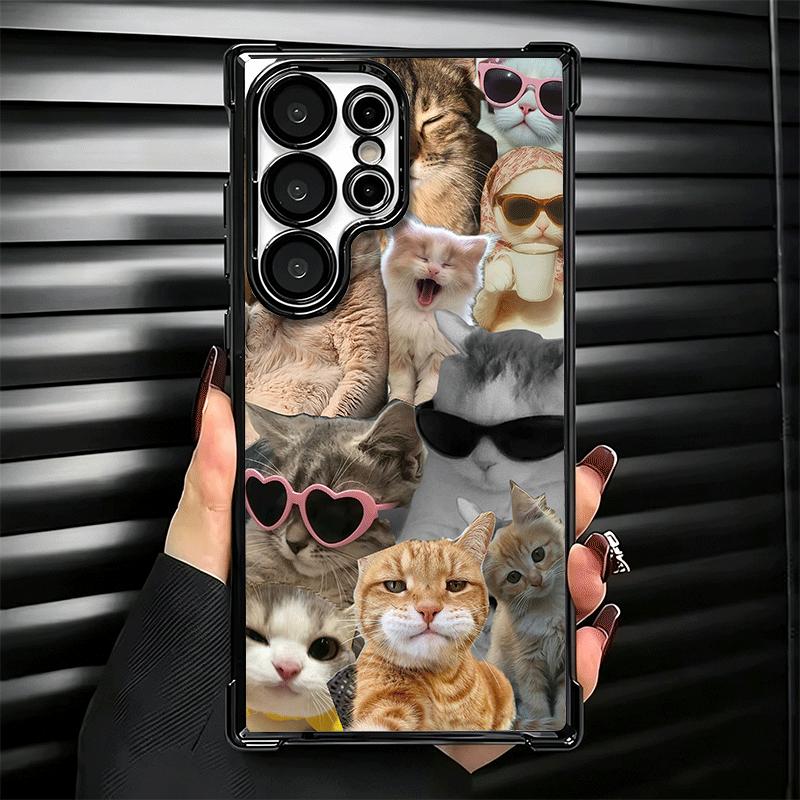Crying Cats Combine Memes Plating Phone Case For Samsung Galaxy S24 S25 FE S26 Edge S23 Ultra S22 S21 Plus S20 Anti-Fall Airabag