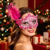 Photogenic Masquerade Mask Halloween Princess Half Face Mask, Venetian Party Elegant with Lace Feather Rhinestones, Adjustable Ribbon Women Accessory