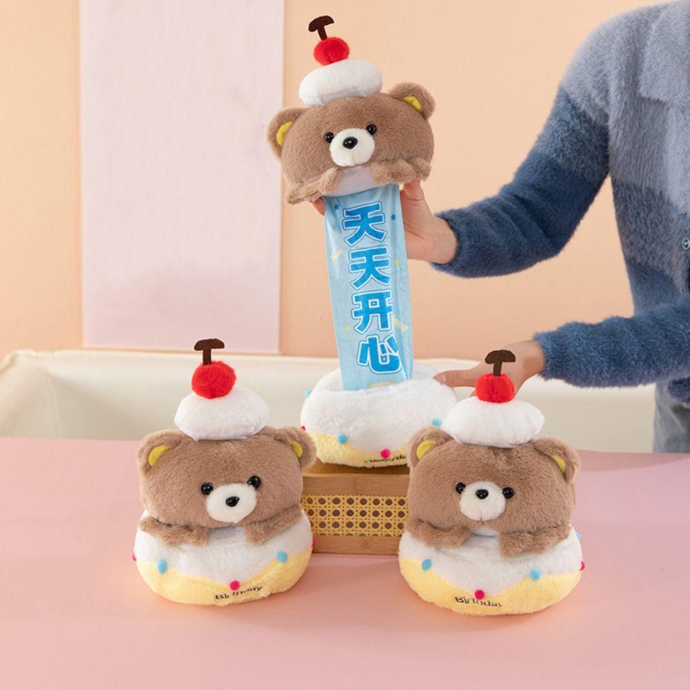 Creative Bear Cake Plush Toy Pull-out Stuffed Animal Doll Adorable Birthday Gifts  Valentine's Day