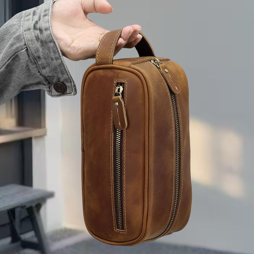 Men's Genuine Leather Clutch & Wash Bag - High-End Retro Design