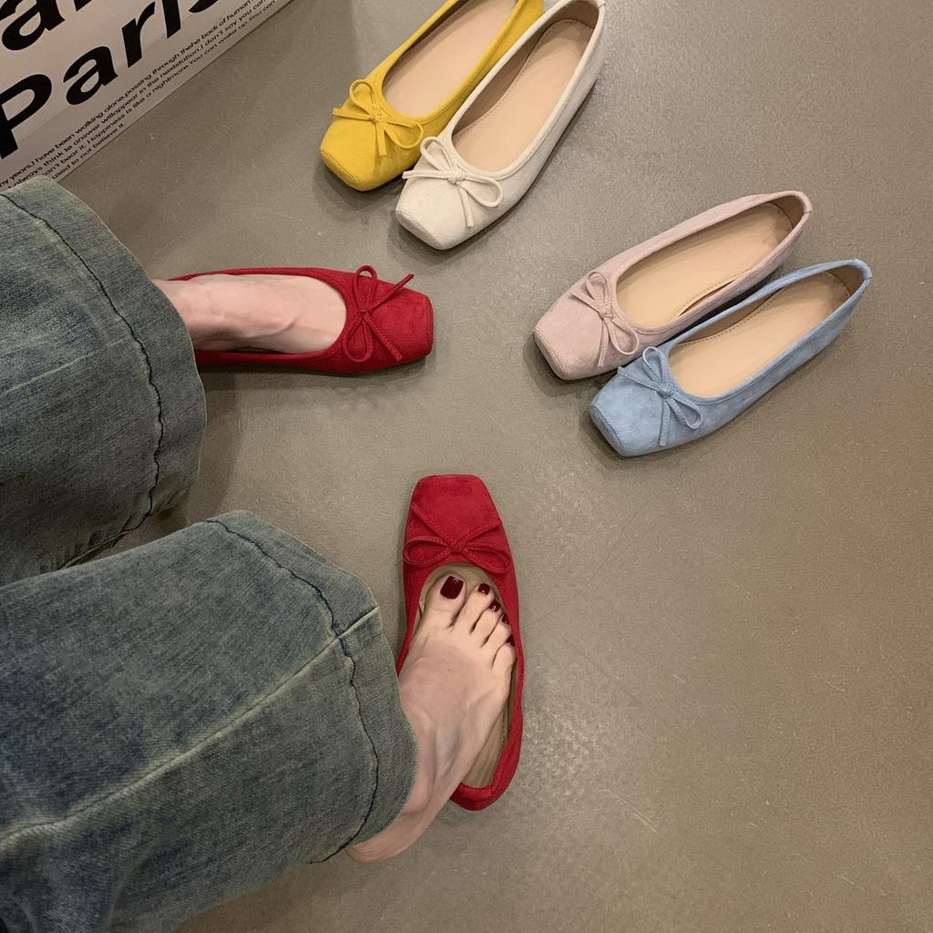 Flat shoes bow women's shoes red small single shoes ballet shoes spring and summer new ladyshoes soft-soled shoes women