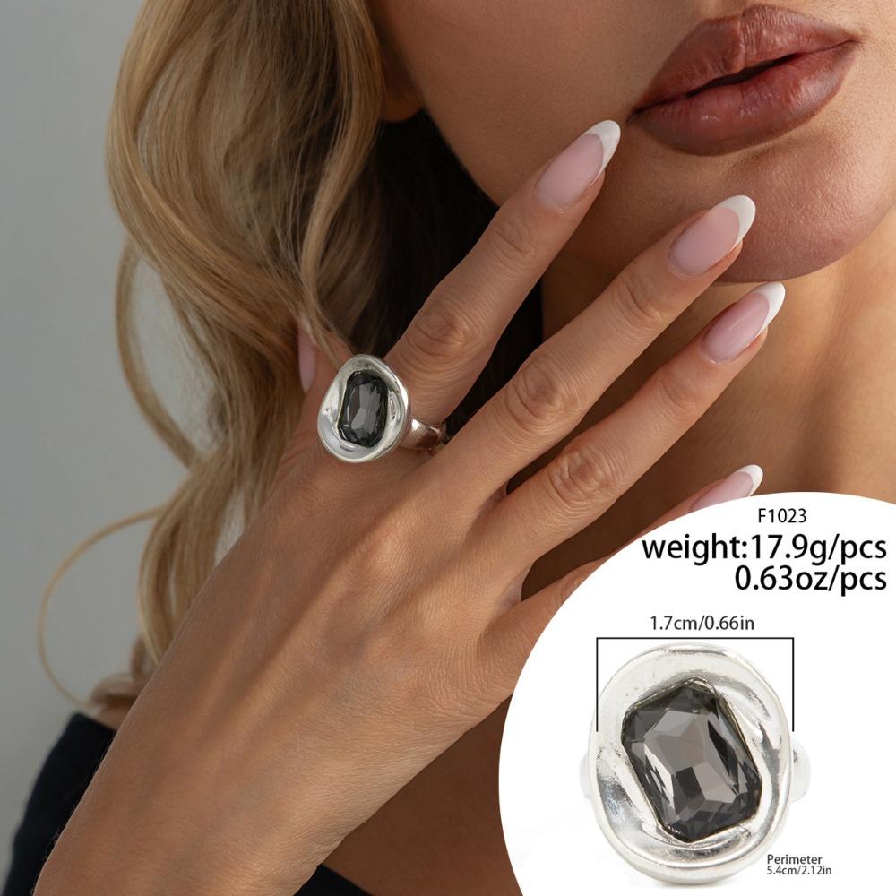 Inlaid Gemstone Black Rhinestone Necklace Charm Geometric Earrings Silver Ring  Banquet Accessory Style 5