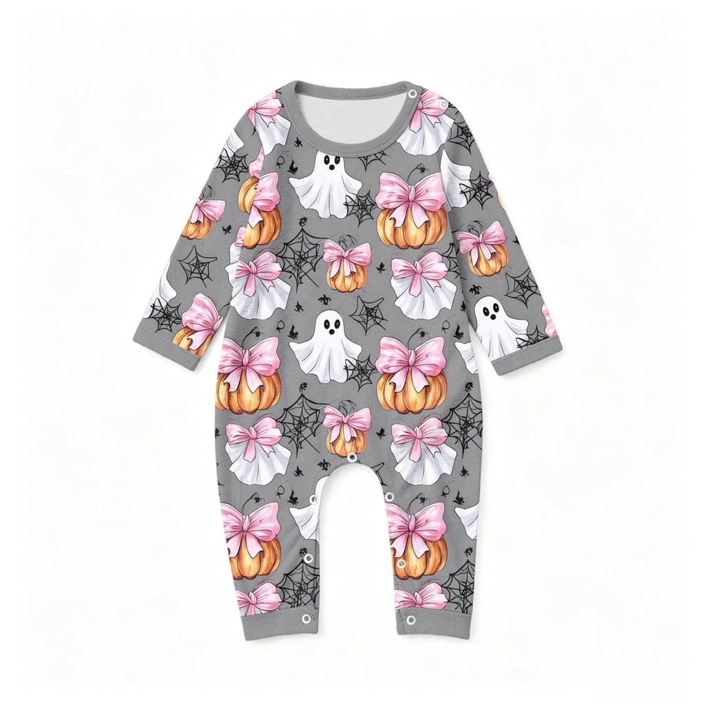 Family Matching Halloween Print Pajama Set Long Sleeve Top and Pants for Parents and Kids