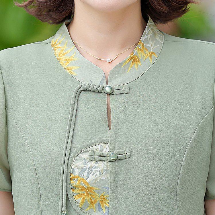 Elegant Summer Dress for Women 2026: Short Sleeve, Slimming Printed Skirt for Middle-Aged and Elderly Moms