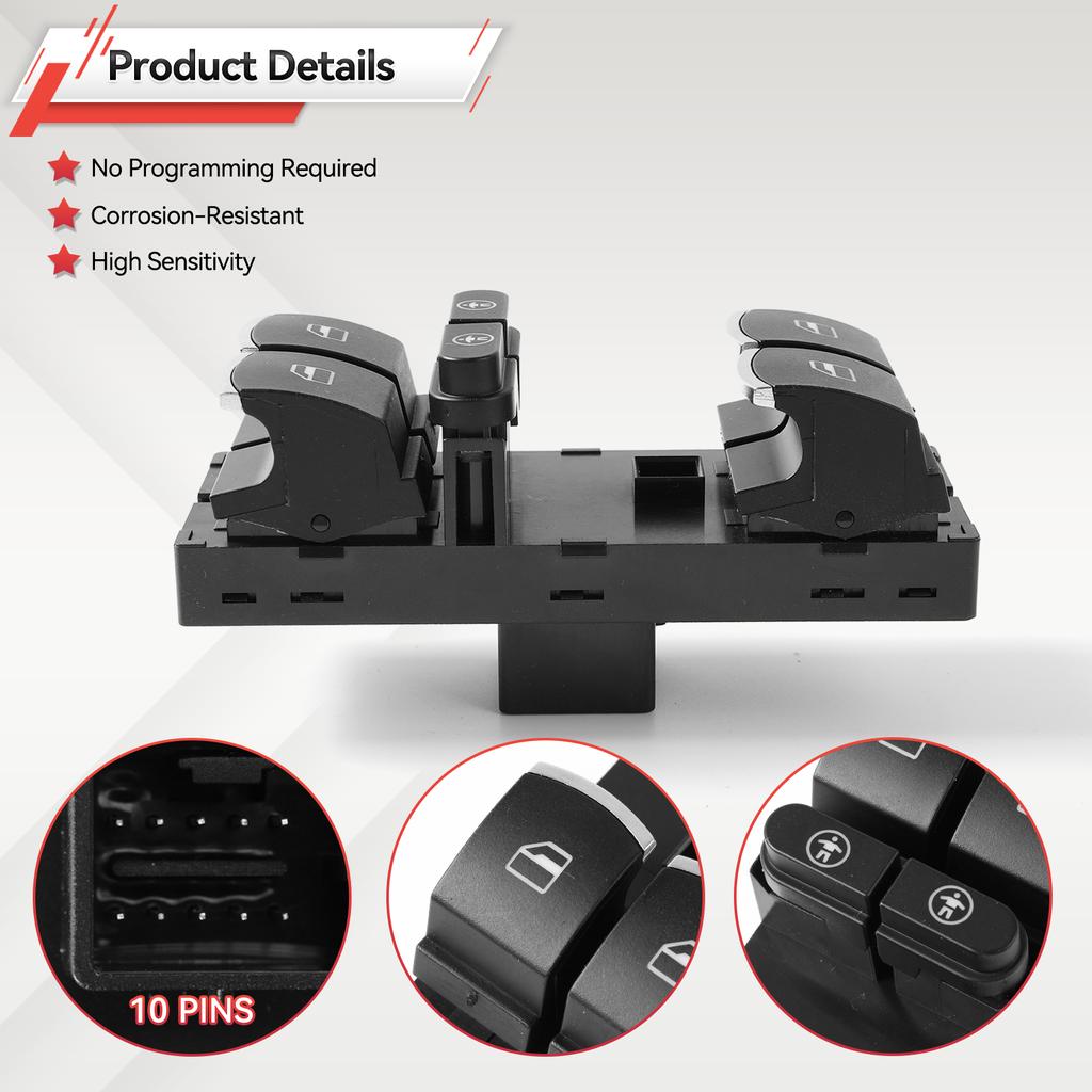 For VW Touareg Sharan Touran For Seat Alhambra 2011-2016 Electric Chrome Master Power Window Switch Button 7P6959857 Accessories