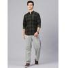 Man's Stylish Slim Fit Cotton Spread Collar Checked Casual Shirt - Dark Green