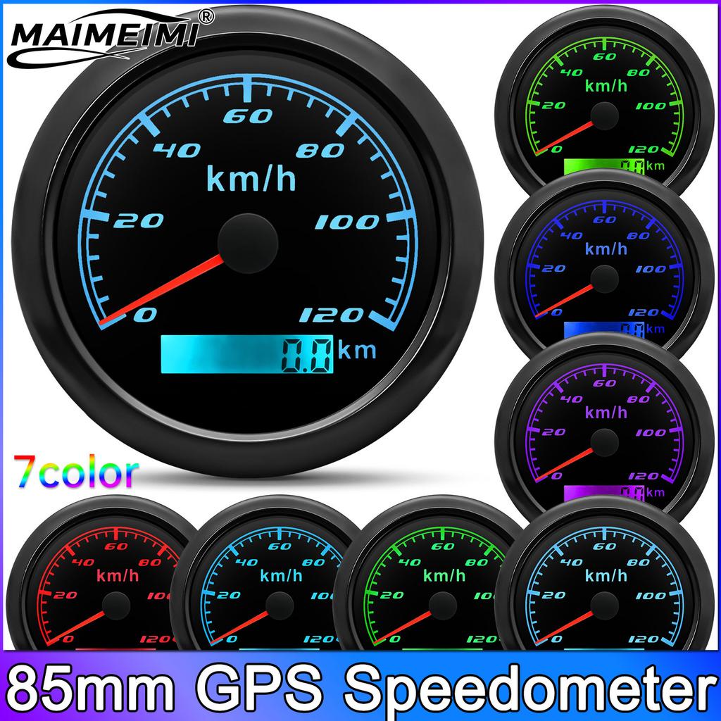 85mm GPS Speedometer 120km/h Speed Gauge + GPS Antenna Odometer ATV UTV Motorcycle Car Truck Boat Yacht 9-32V 7 Colors Backlight