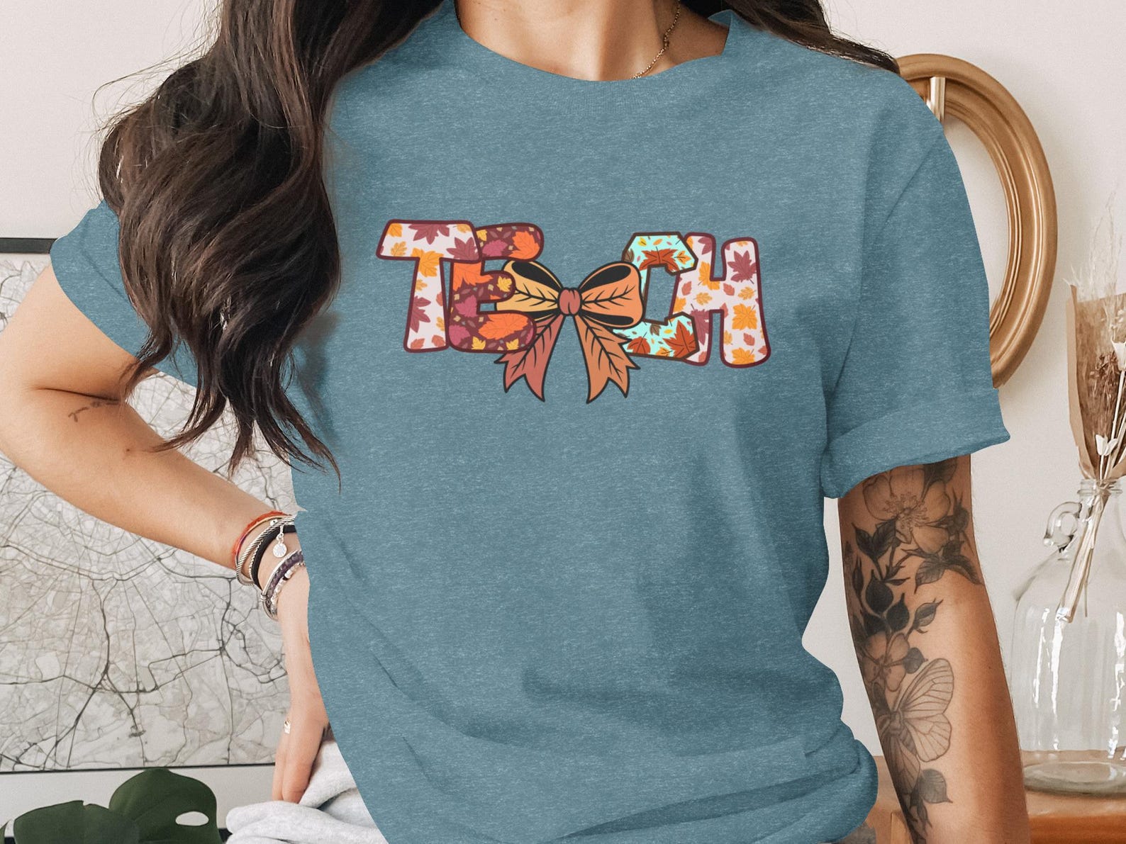 Fall Leaf Print Teacher Tee, Autumn Teach Shirt, Educator Appreciation Outfit 3XL