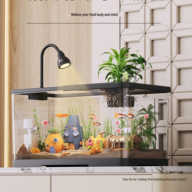 Acvariu compact ecologic 2025 pentru peștișori aurii cu filtrare, oxigenare, capac - Ideal pentru sufragerii mici