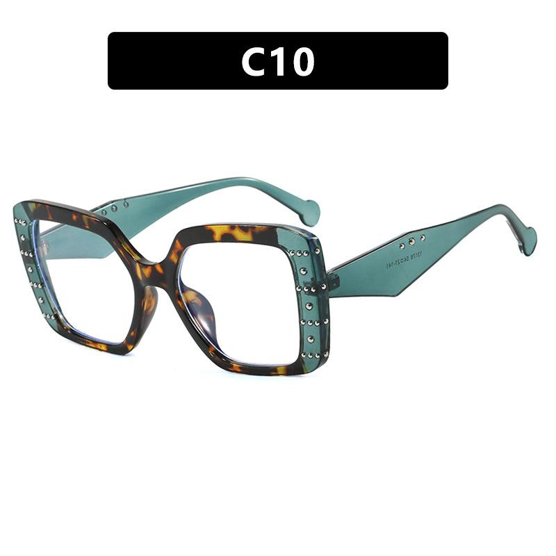 JYL Square Rivet Glasses Frame Anti-Blue Light Leopard Women Computer / 13178