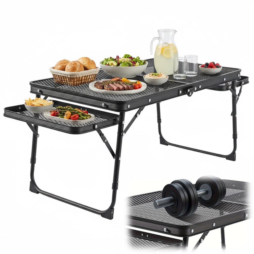 Portable Picnic Table with 2 Wing Panels Small Folding Table Height Adjustable Carry Handle for Camping Picnic Beach and BBQ