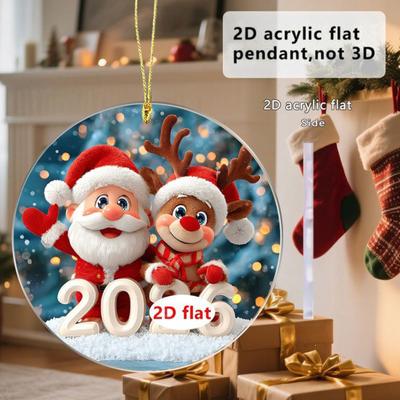 2026 Christmas Ornament Cartoon Santa Claus Snowman Reindeer 2D Acrylic Christmas Tree Ornament for Tree Door Window Car Decor